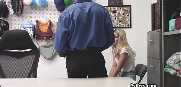  Caught blonde spreads wide on guards office desk